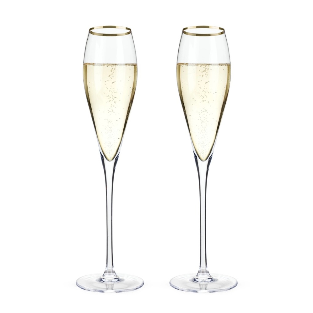 Viski Gold Rimmed Crystal Champagne Flutes, Set of 2